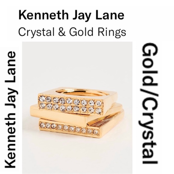 Kenneth Jay Lane 3pc. Gold & Crystal Unique Ring Set - Picture 2 of 14